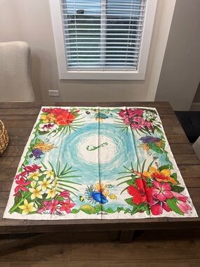 Vintage silk Scarf - Multicolor Tropical Print